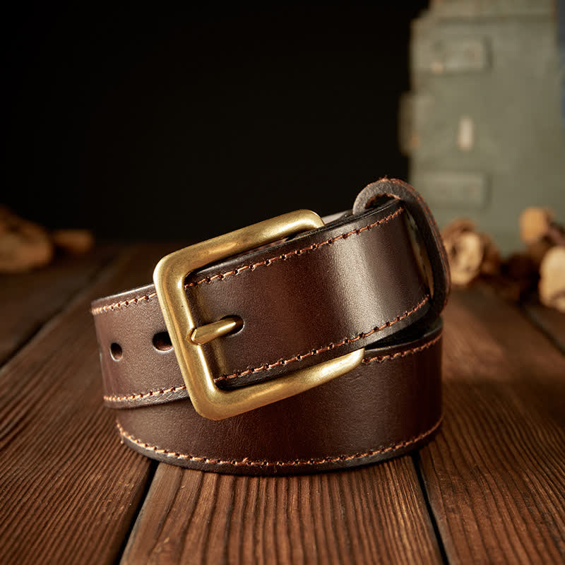 Cinturón de cuero vintage con hebilla de una sola punta para hombre
