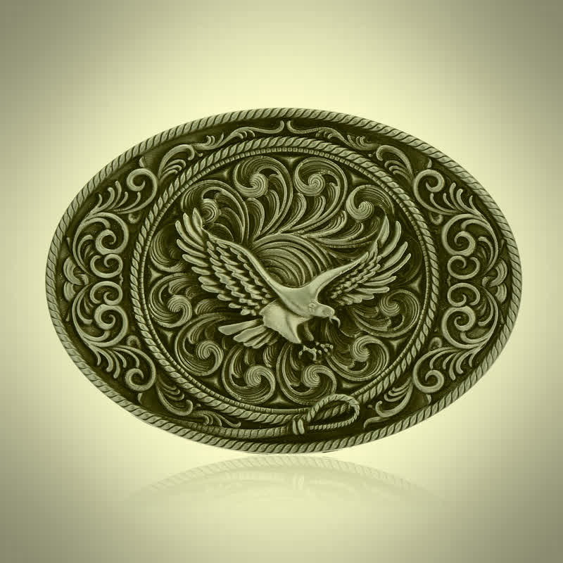 Cinturón de cuero con hebilla floral grabada con águila voladora para hombre hecho a mano