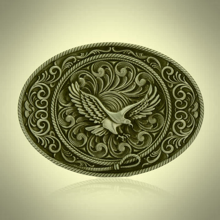 Cinturón de cuero con hebilla floral grabada con águila voladora para hombre hecho a mano