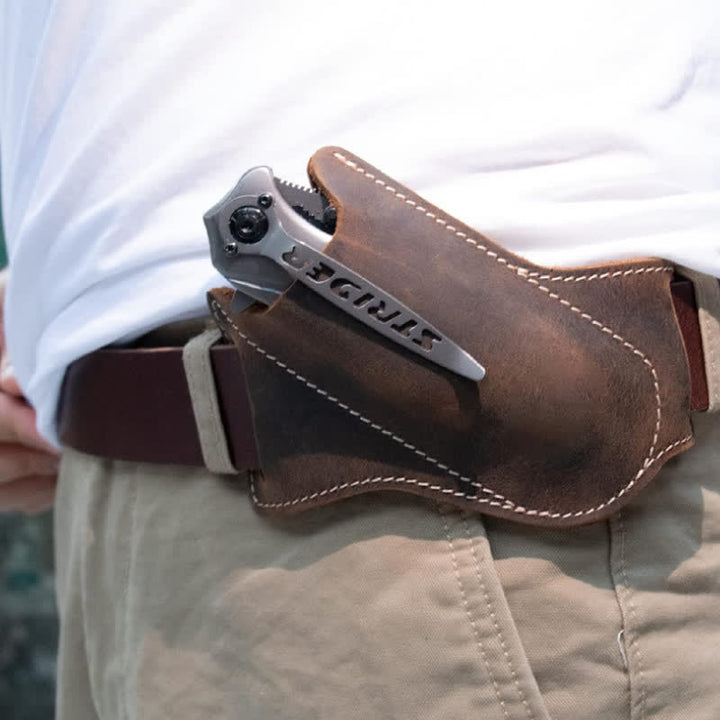 Funda de cuero para cuchillo plegable EDC, funda para cinturón