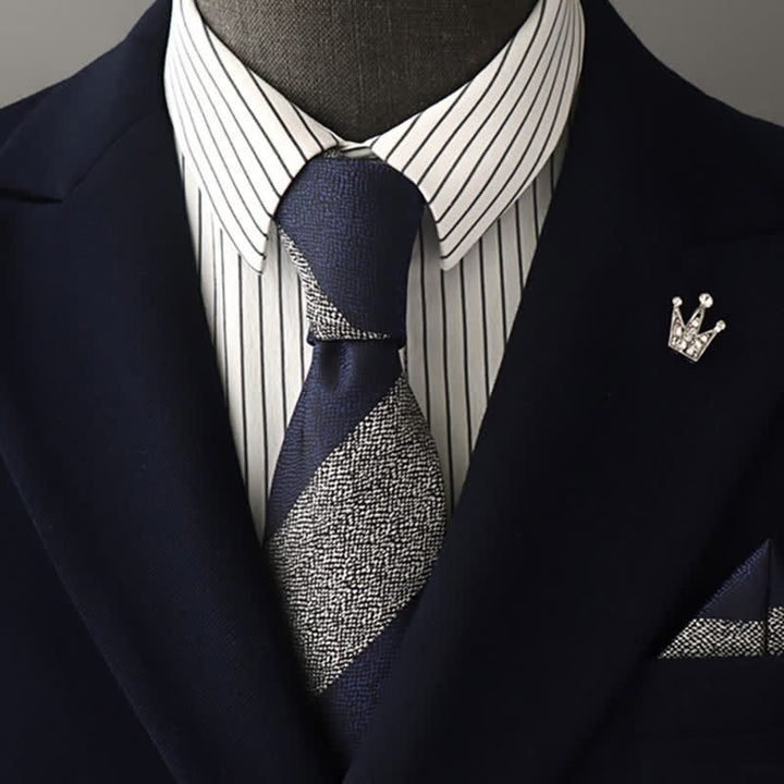 Corbata de rayas en bloque azul marino y gris para hombre
