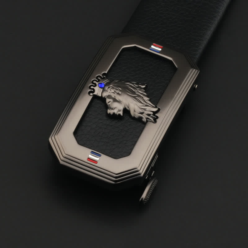 Cinturón de cuero con hebilla automática del Rey León para hombre, hecho a mano