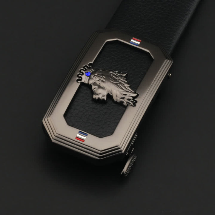 Cinturón de cuero con hebilla automática de cabeza de león para hombre - Gris - Sin cinturón - image 13