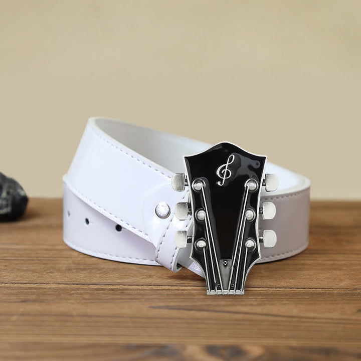 Cinturón de cuero con hebilla de clavijero de guitarra musical para hombre hecho a mano