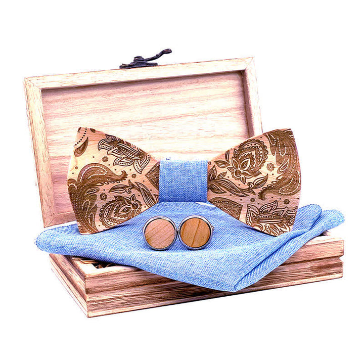 Juego de 3 pajaritas de madera con diseño de cachemira tallada para hombre.