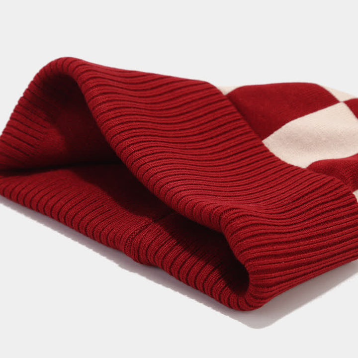 Conjunto de 3 guantes y gorro unisex a cuadros con bufanda