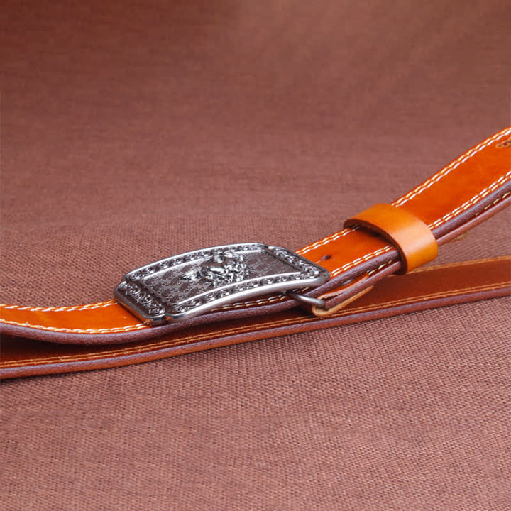 Cinturón de cuero de caballo plateado estilo vaquero étnico para hombre