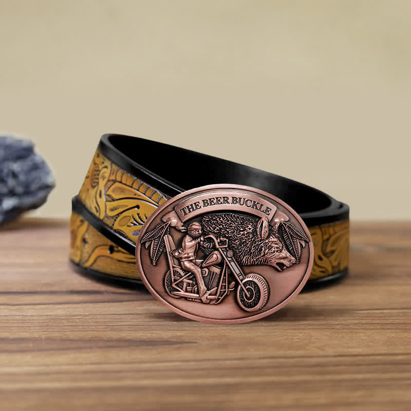 Cinturón de cuero con hebilla para hombre, hecho a mano, con diseño creativo de motocicleta