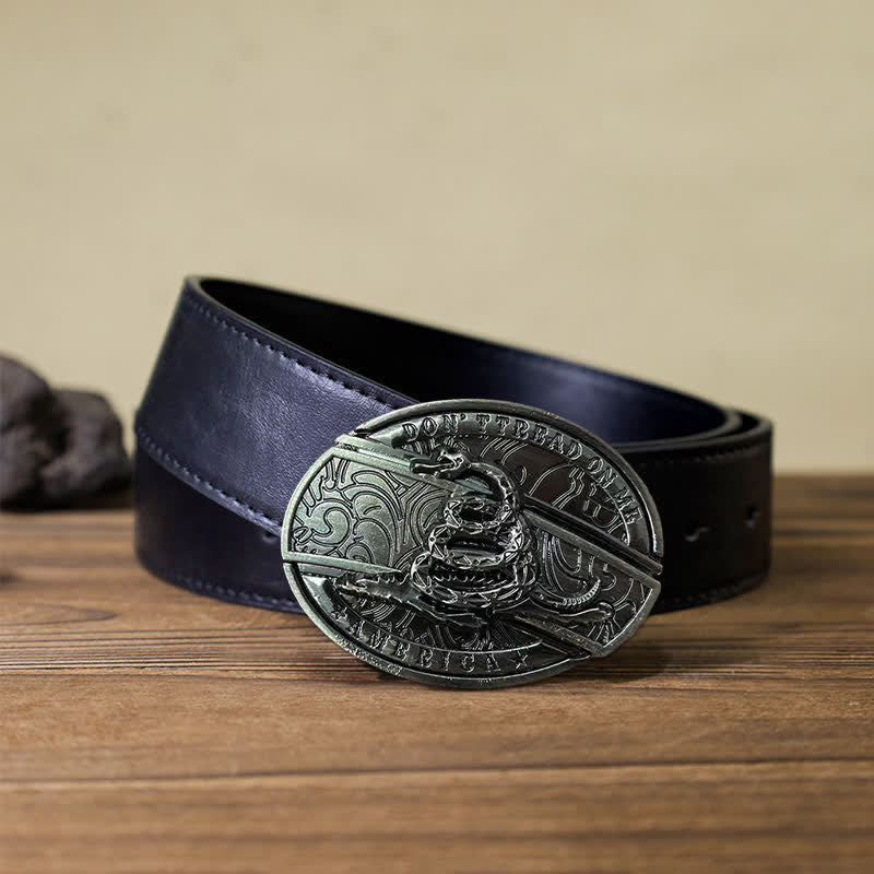 Cinturón de cuero con navaja plegable oculta Black Mamba para hombre