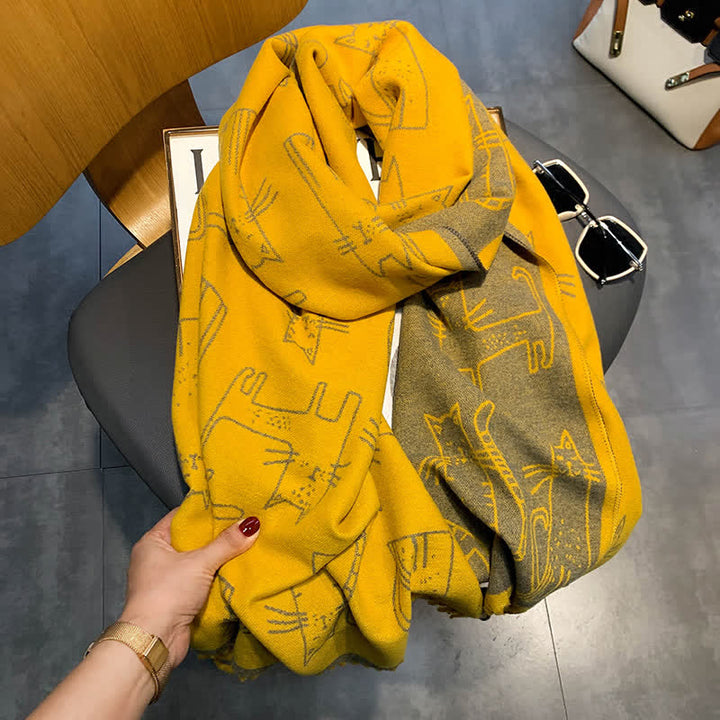 Bufanda tipo chal de doble cara con estampado de gato para mujer
