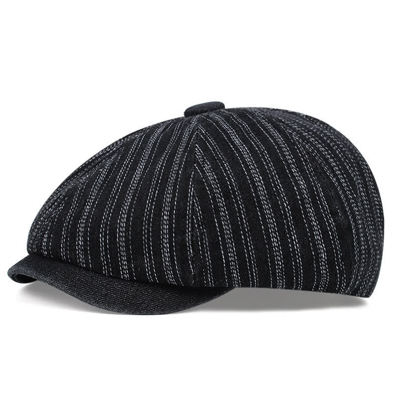 Gorra de boina de vendedor de periódicos octogonal a rayas de moda