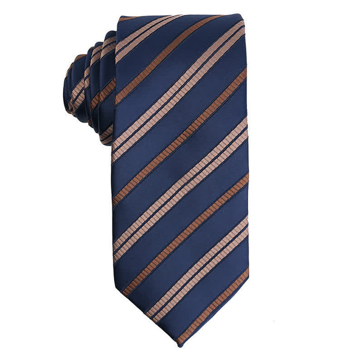 Corbata elegante de rayas para hombre - Marrón y azul marino - image 2