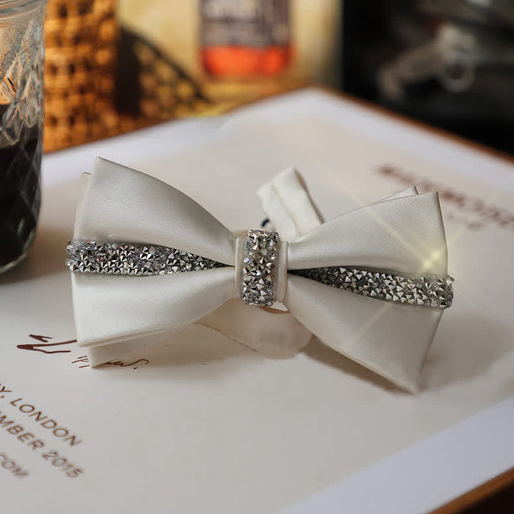 Conjunto de pajarita de satén con brillantes diamantes de imitación para hombre