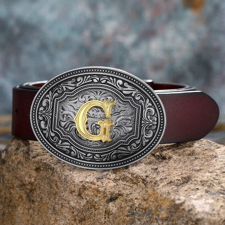 Cinturón de cuero unisex con hebilla y relieve de letras iniciales de hip hop, ideal para hacer uno mismo