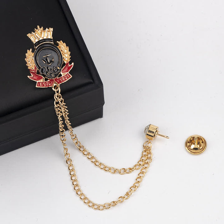 Broche de cadena con ancla con corona real para hombre