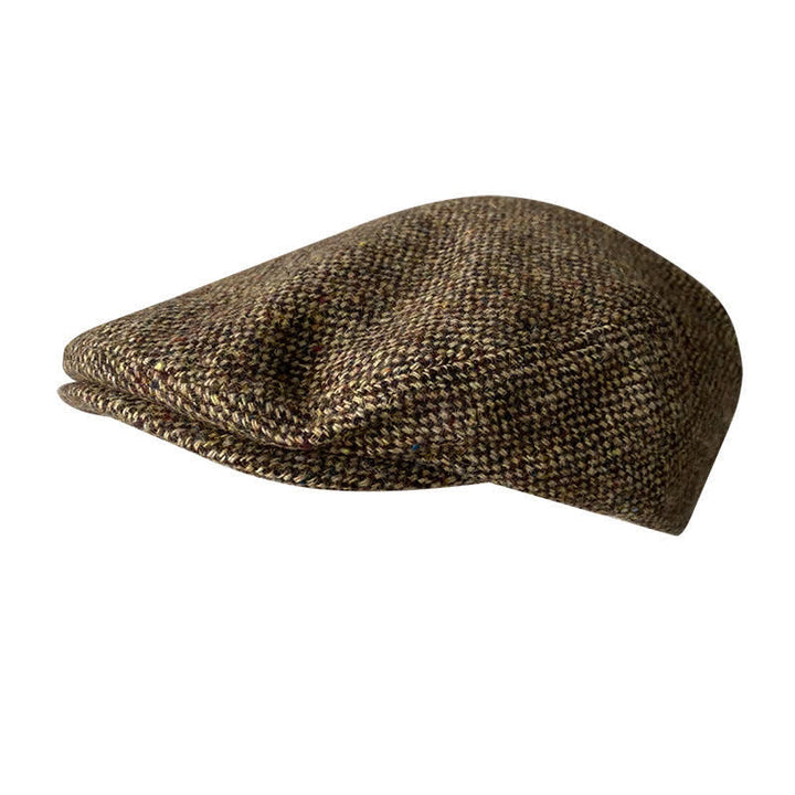 Boina plana de tweed con cuadros en espiga