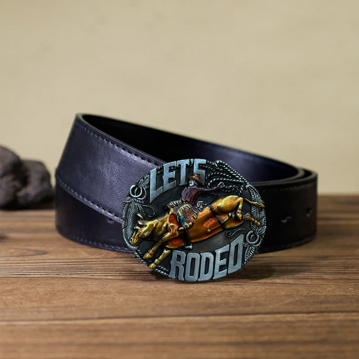Cinturón de cuero con hebilla de toro esmaltado Let's Rodeo para hombre hecho a mano
