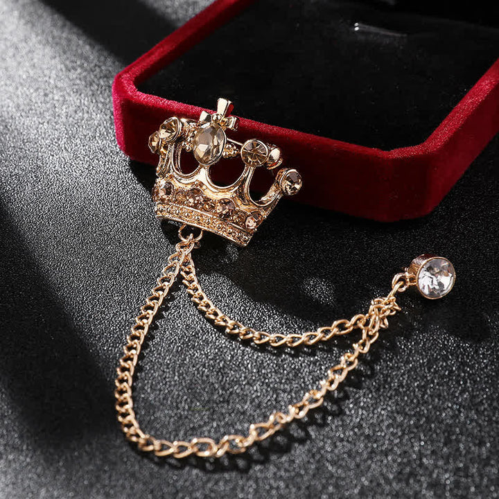 Broche con cadena de corona y diamantes de imitación estilo retro para hombre