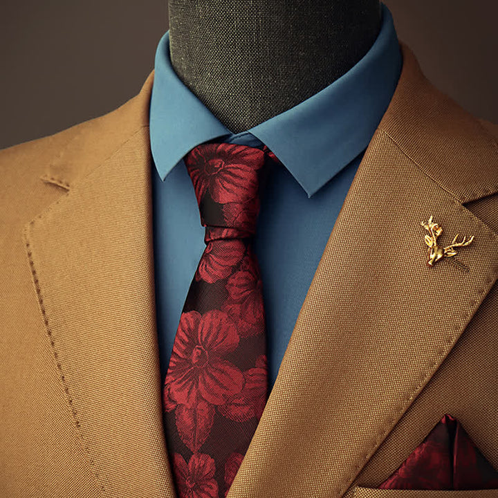 Conjunto de 2 corbatas florales burdeos para hombre