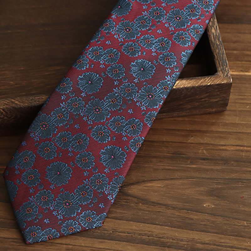 Corbata de hombre con flores burdeos y azules