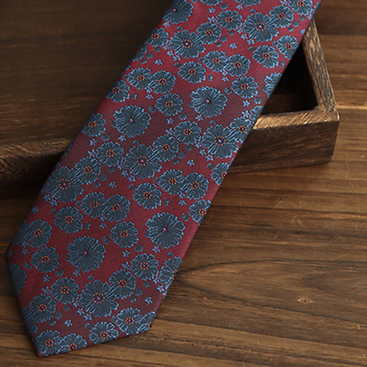 Corbata de hombre con flores burdeos y azules