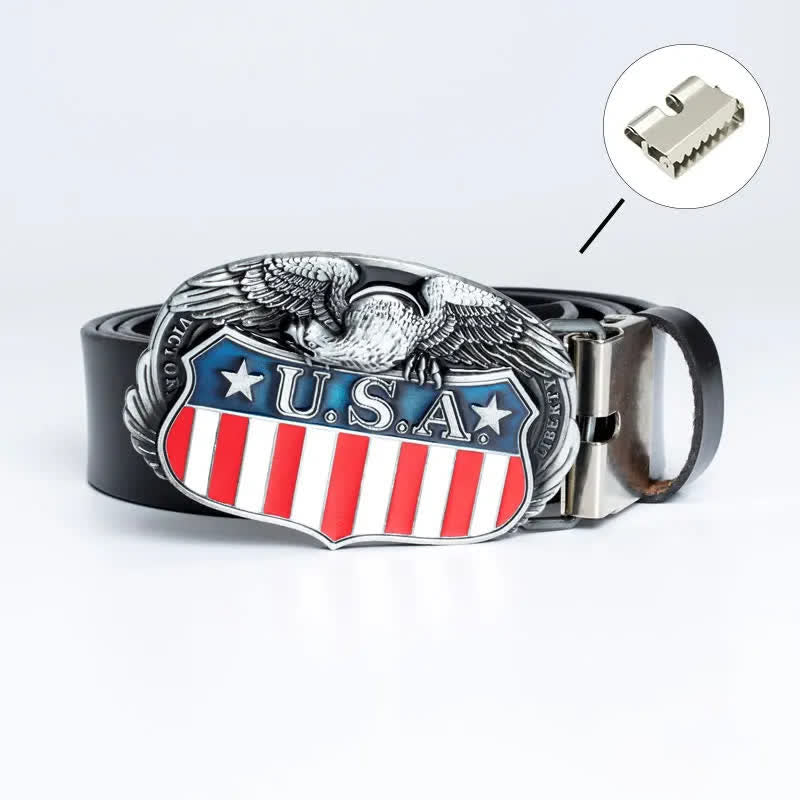 Cinturón de cuero con águila voladora y bandera de EE. UU. con personalidad para hombres