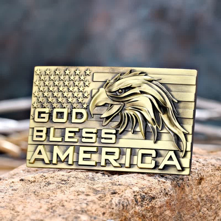 Cinturón de cuero con hebilla de águila God Bless America para hombre, hecho a mano