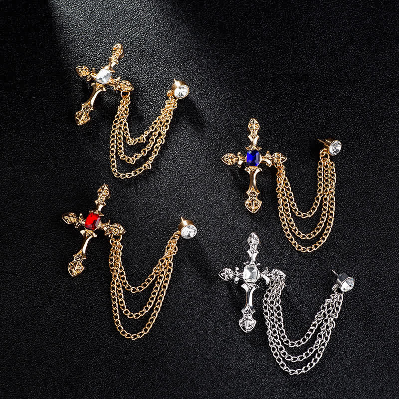 Broche clásico de cadena con cristales en forma de cruz para hombre