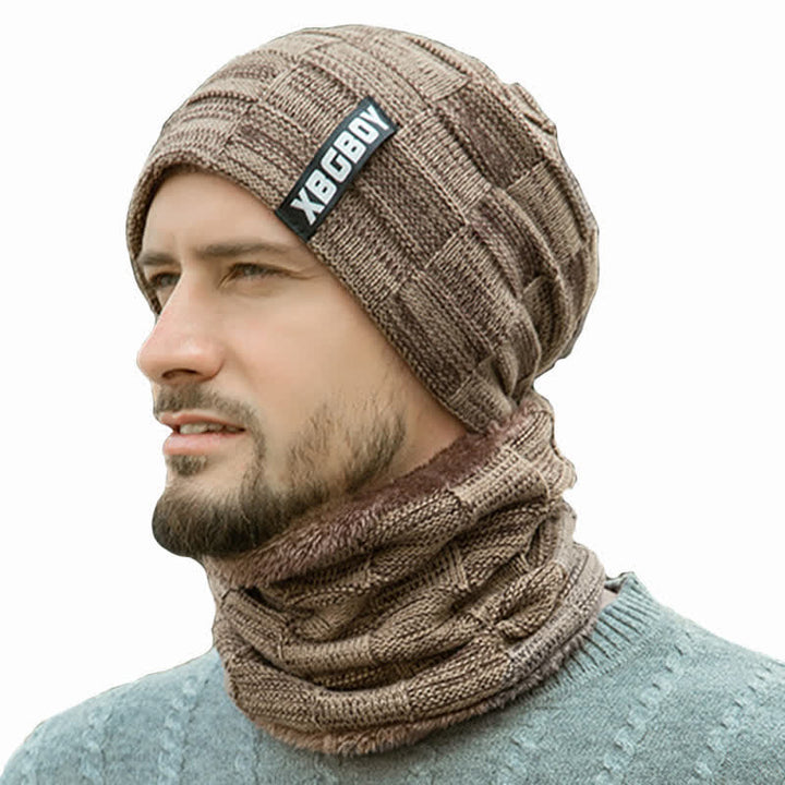 Conjunto de gorro y bufanda de punto a cuadros para invierno