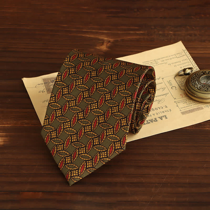 Corbata de lujo con diseño geométrico y medallón para hombre. 