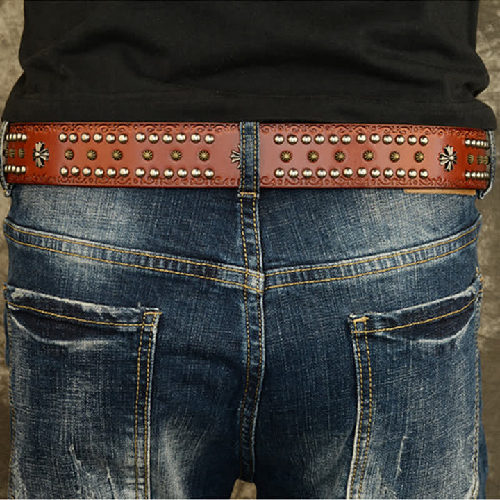 Cinturón unisex estilo rock con decoración con tachuelas y remaches cruzados