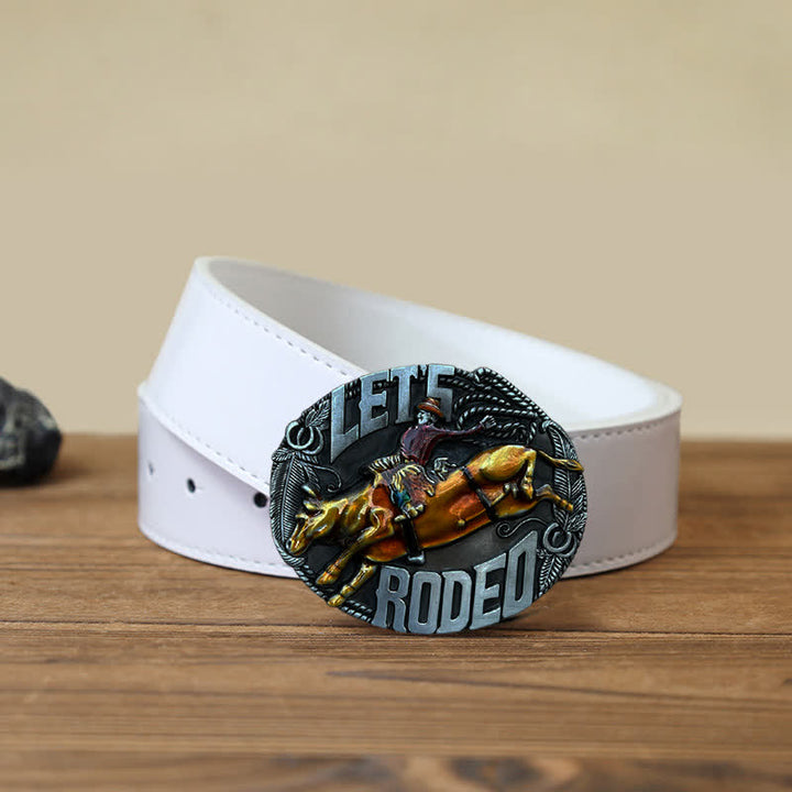 Cinturón de cuero con hebilla de toro esmaltado Let's Rodeo para hombre hecho a mano