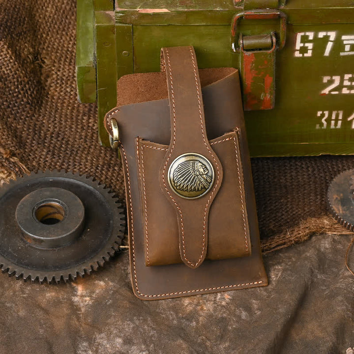 Funda para teléfono con botón magnético y correa de cuero Crazy Horse
