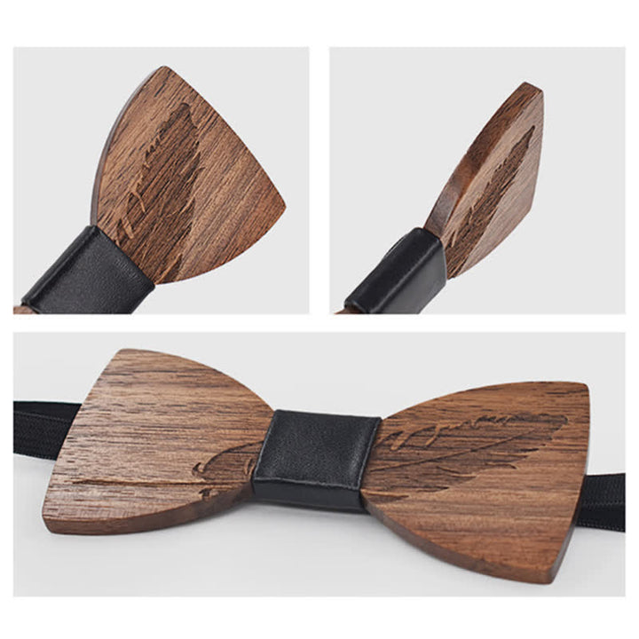 Juego de 2 pajaritas de madera con grabado de plumas para hombre