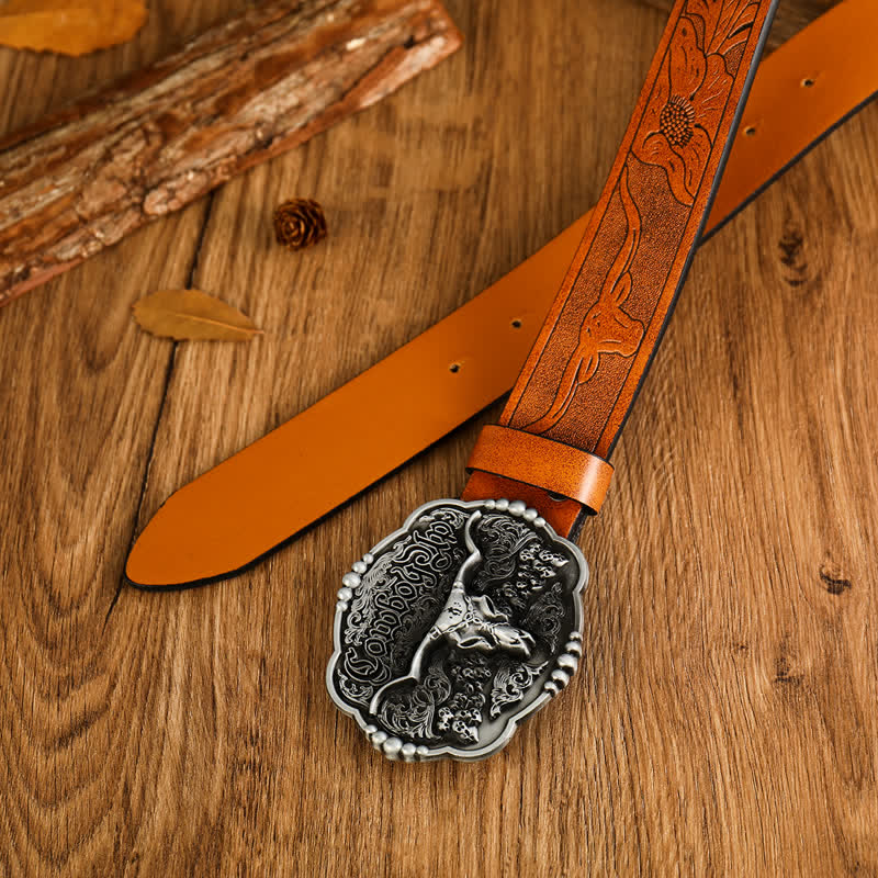 Cinturón de cuero con calavera gótica de vaquero para hombre