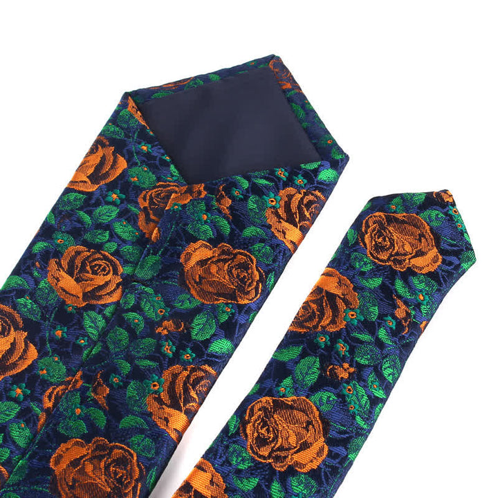 Corbata elegante para hombre con hojas y rosas