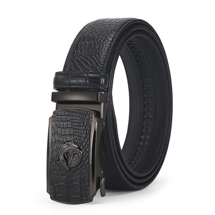 Cinturón de piel con hebilla automática y diseño de cocodrilo para hombre