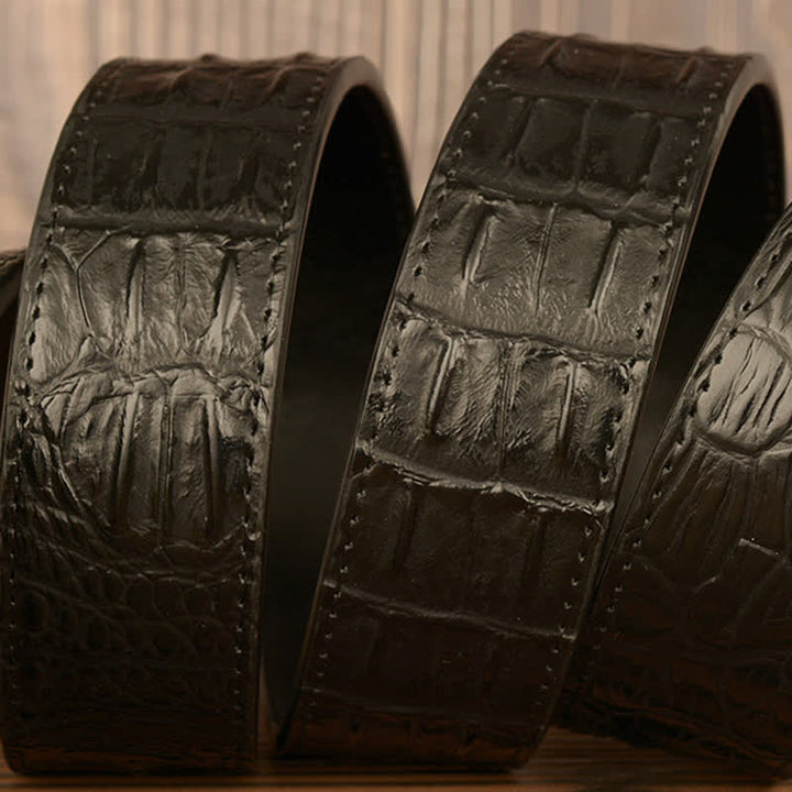 Cinturón de piel con relieve de cocodrilo y cabeza de águila para hombre