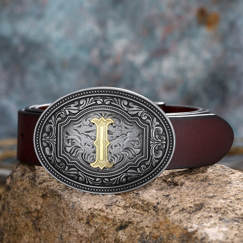 Cinturón de cuero unisex con hebilla y relieve de letras iniciales de hip hop, ideal para hacer uno mismo
