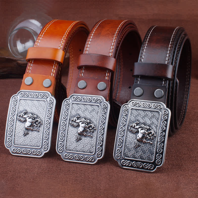 Cinturón de cuero de caballo plateado estilo vaquero étnico para hombre