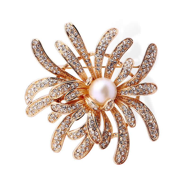 Broche de perlas con flores coralinas para mujer