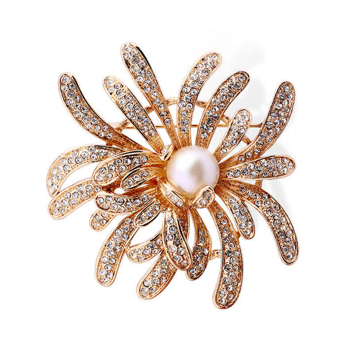 Broche de perlas con flores coralinas para mujer