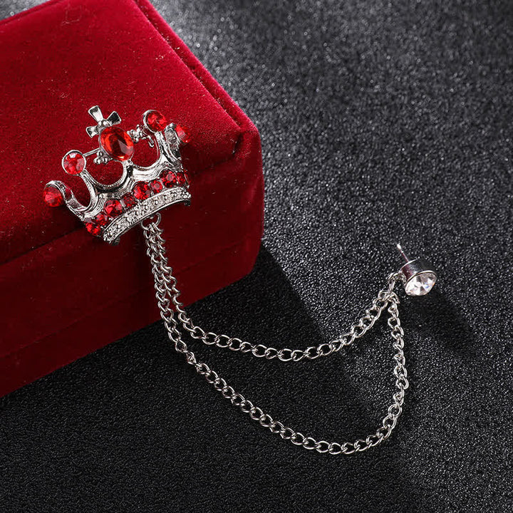 Broche con cadena de corona y diamantes de imitación estilo retro para hombre