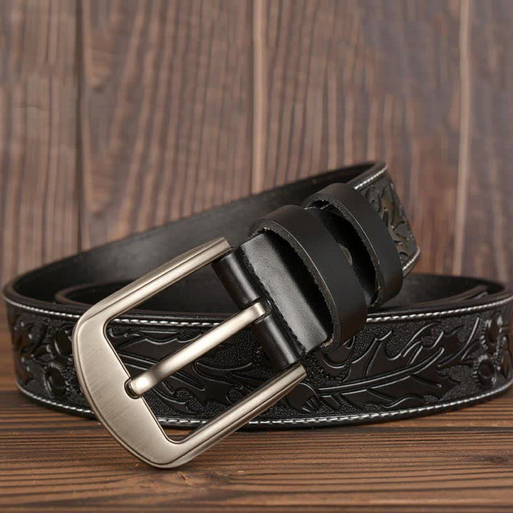 Cinturón de cuero con estampado floral en relieve para hombre