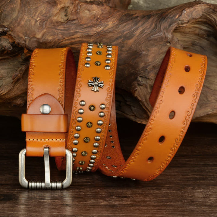 Cinturón unisex estilo rock con decoración con tachuelas y remaches cruzados