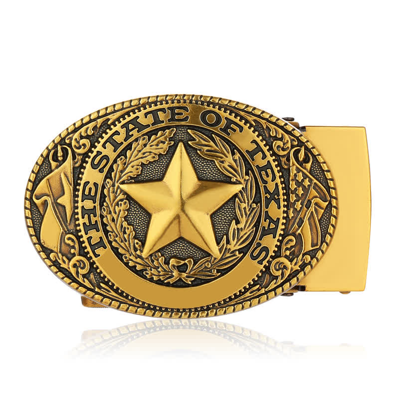 Cinturón de cuero con hebilla automática con pentagrama de Texas para hombre, hecho a mano