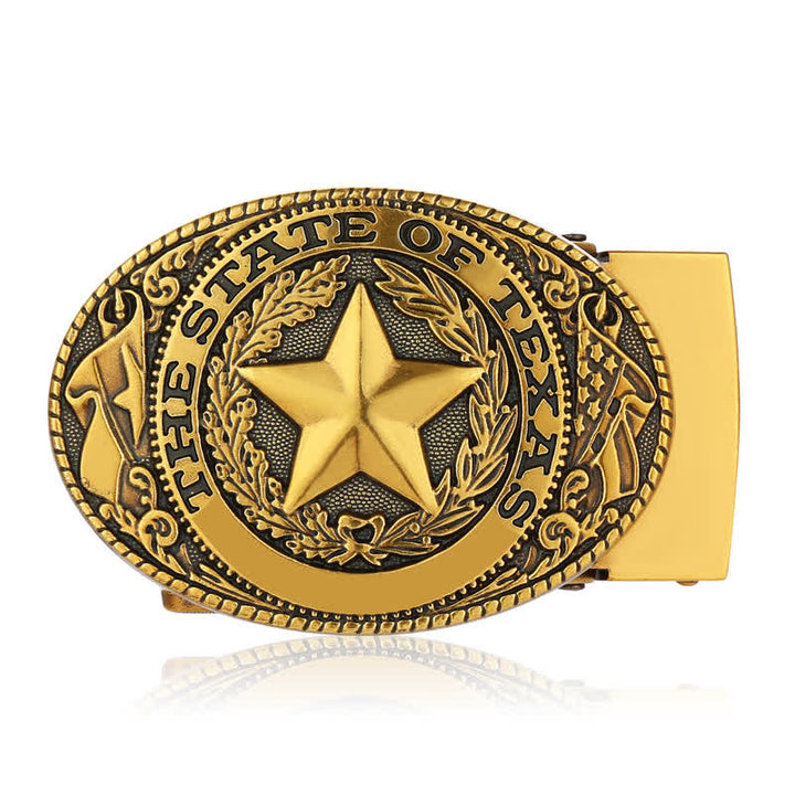 Cinturón de cuero con hebilla automática con pentagrama de Texas para hombre, hecho a mano