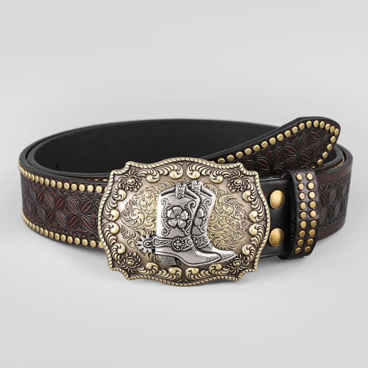 Cinturón de cuero con decoración tachonada para zapatos de vaquero para hombre