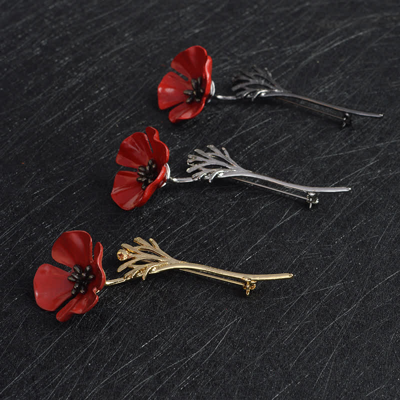 Broche elegante de amapola roja para mujer