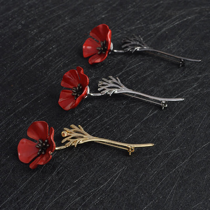 Broche elegante de amapola roja para mujer